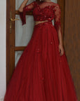 Ruby Tone On Tone Lehenga Set - red lehenga