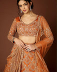 Rust Enamel Lehenga Set - embroidered lehenga