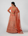 Rust Orange Bridal Lehenga Set with Floral Work - orange bridal lehenga