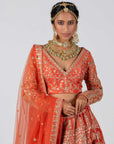 Rust Orange Bridal Lehenga Set with Floral Work - orange bridal lehenga