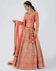 Rust Orange Bridal Lehenga Set with Floral Work - orange bridal lehenga