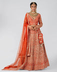 Rust Orange Bridal Lehenga Set with Floral Work - orange bridal lehenga