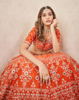 Rust Zardosi Lehenga Set - embroidered lehenga