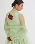 Sage Green Anarkali with Kesar Dupatta - sage green anarkali