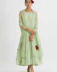 Sage Green Anarkali with Kesar Dupatta - sage green anarkali