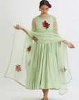 Sage Green Anarkali with Kesar Dupatta - sage green anarkali