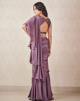 Ash Grey Pre Draped Ruffle Saree - draped saree Canada