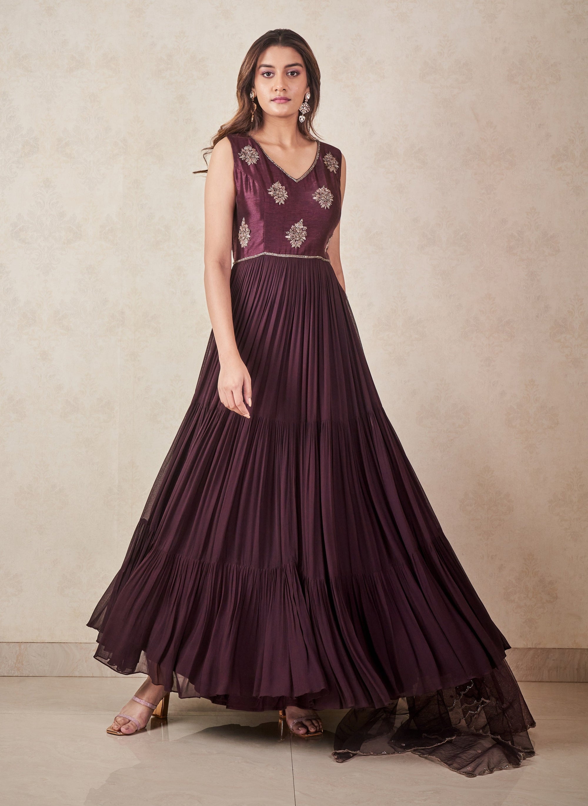 Wine Tiered Anarkali - anarkali New Zealand