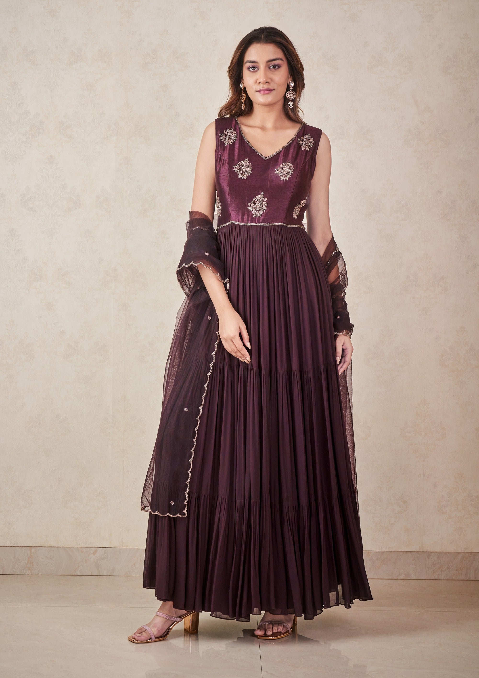 Wine Tiered Anarkali - anarkali New Zealand