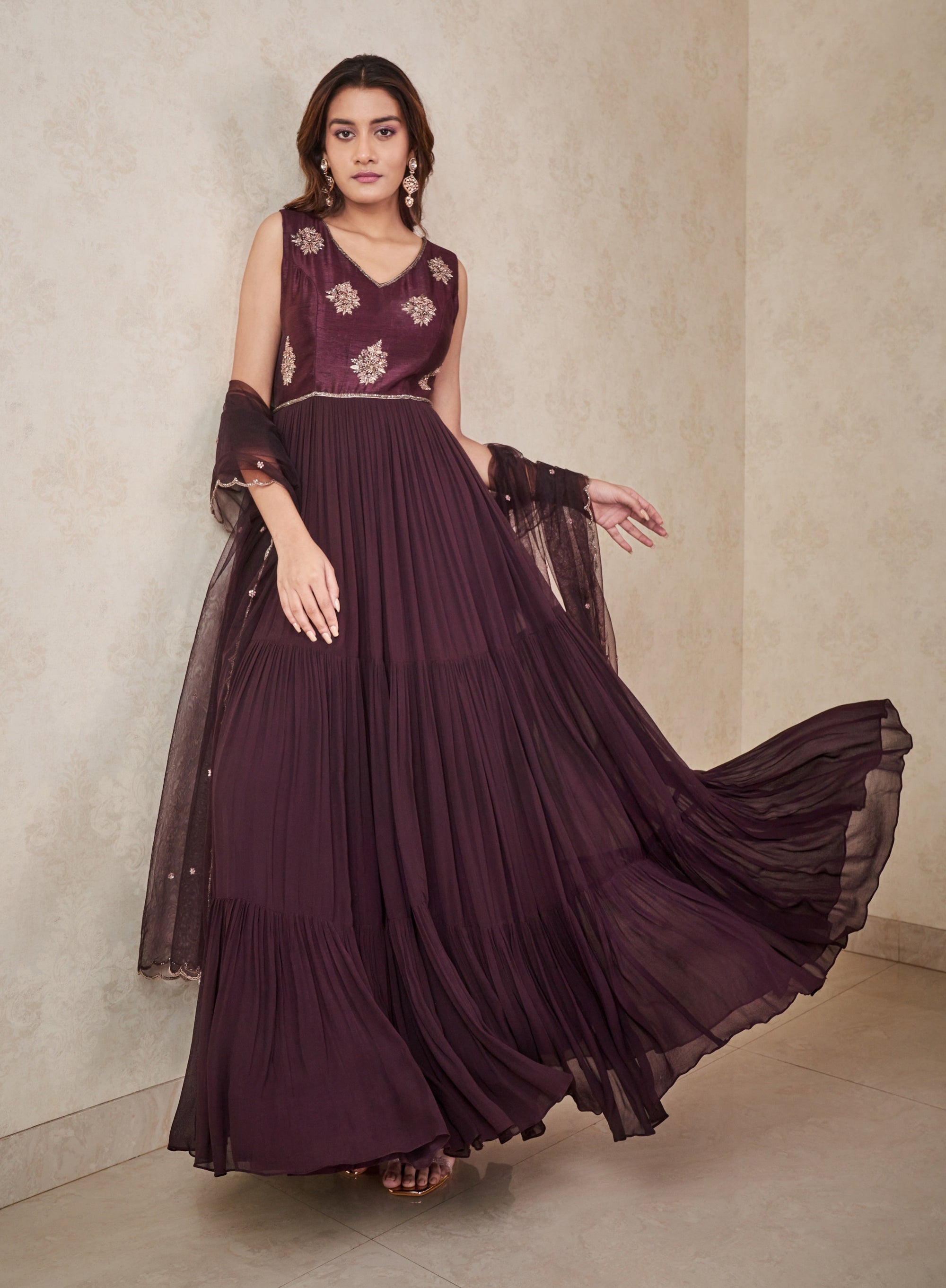 Wine Tiered Anarkali - anarkali New Zealand