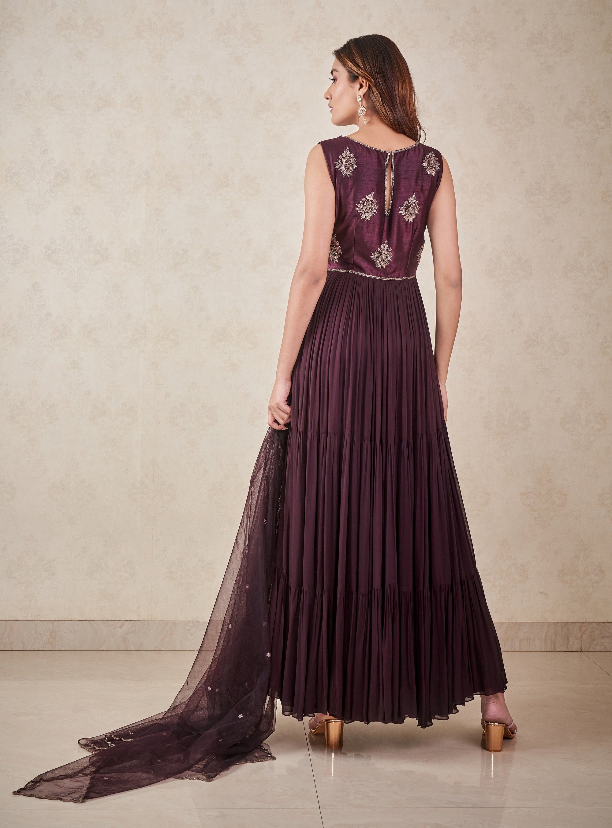 Wine Tiered Anarkali - anarkali New Zealand