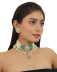 Sea Green And White Choker Necklace Set - choker set
