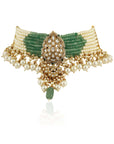 Sea Green And White Choker Necklace Set - choker set