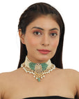 Sea Green And White Choker Necklace Set - choker set