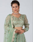 Sea green Hand Embroidered Bridal Lehenga Set - bridal lehenga