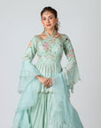 Sea Green Organza Georgette Skirt Set - indian dress for women