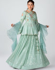 Sea Green Organza Georgette Skirt Set - indian dress for women