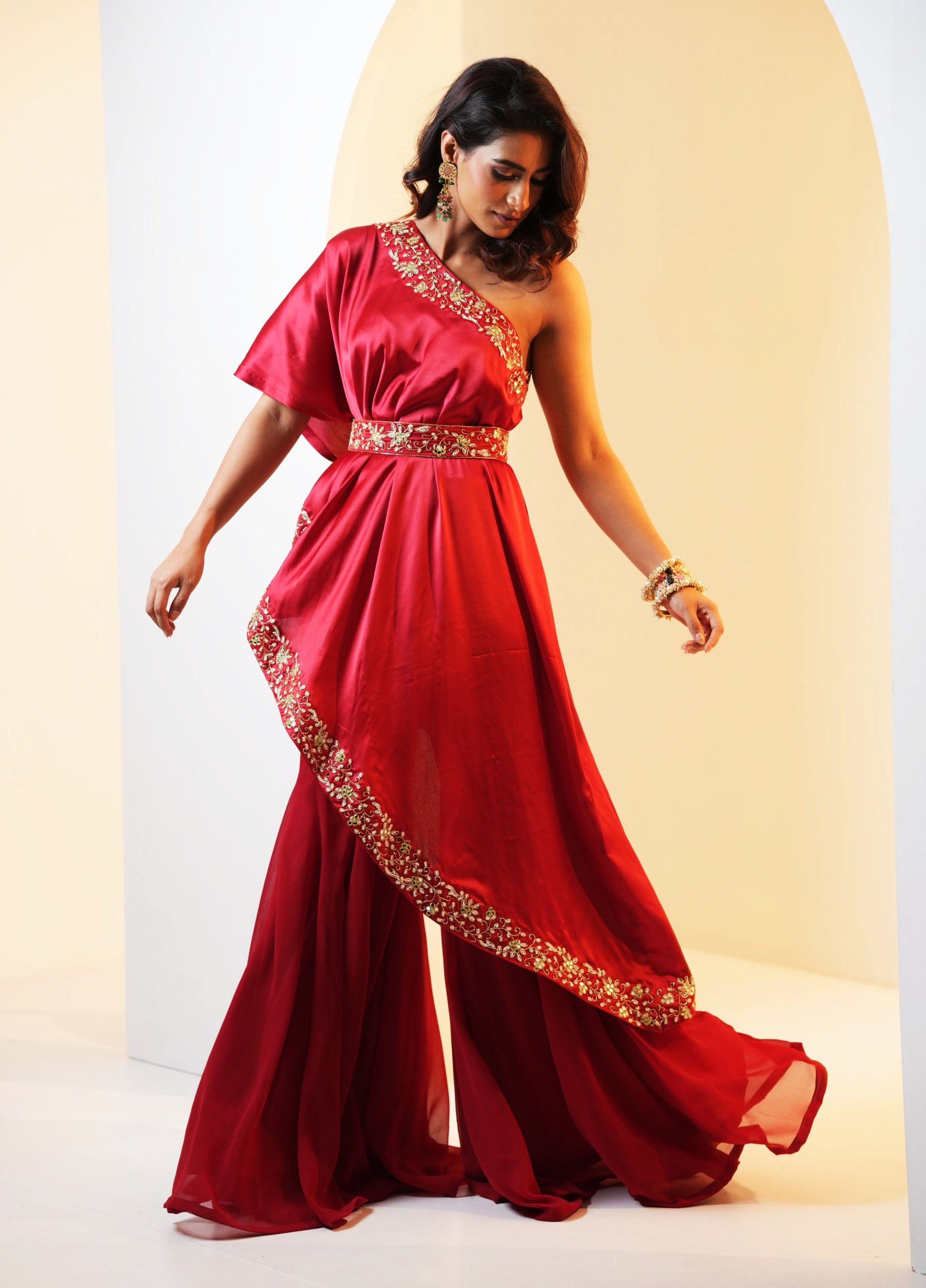 Seher Drape Car Eand Flared Pants Set - indian attire for women