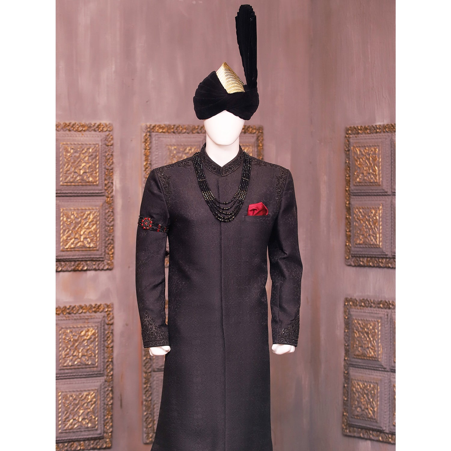 Self Embossed Jamawar Sherwani For Groom - sherwani for groom