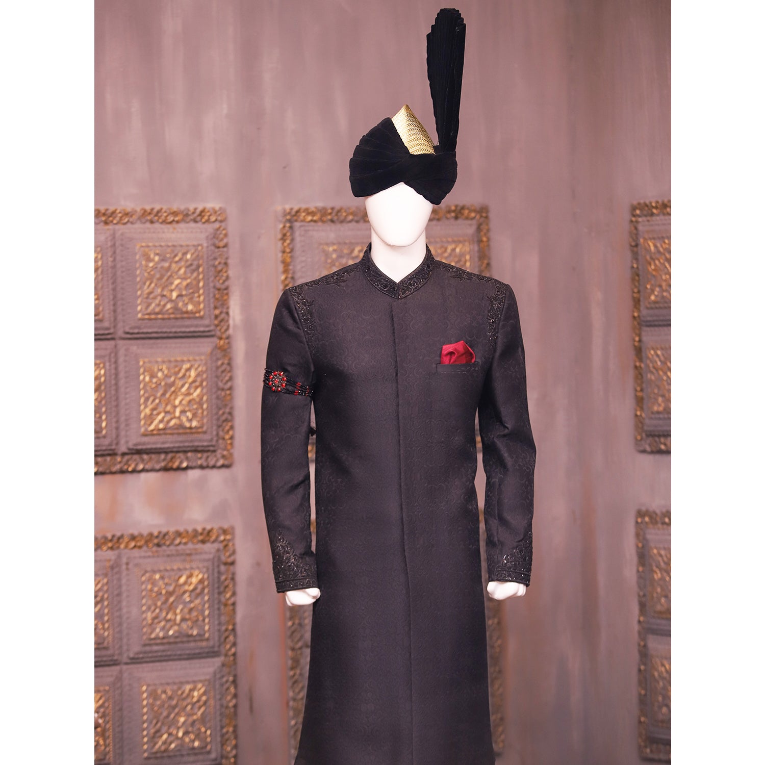 Self Embossed Jamawar Sherwani For Groom - sherwani for groom