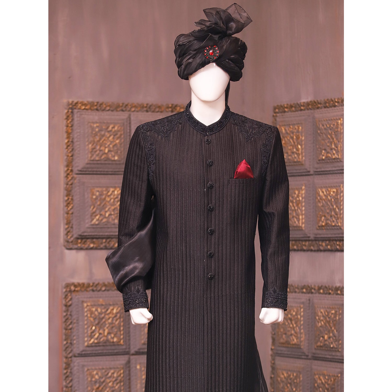 Self Resham Embroidered Groom Sherwani - groom sherwani