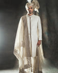 Self Weaved Off White Embroidered Sherwani - sherwnai for groom