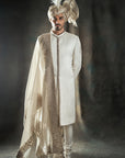 Self Weaved Off White Embroidered Sherwani - sherwnai for groom