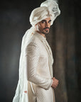 Self Weaved Off White Embroidered Sherwani - sherwnai for groom