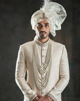 Self Weaved Off White Embroidered Sherwani - sherwnai for groom