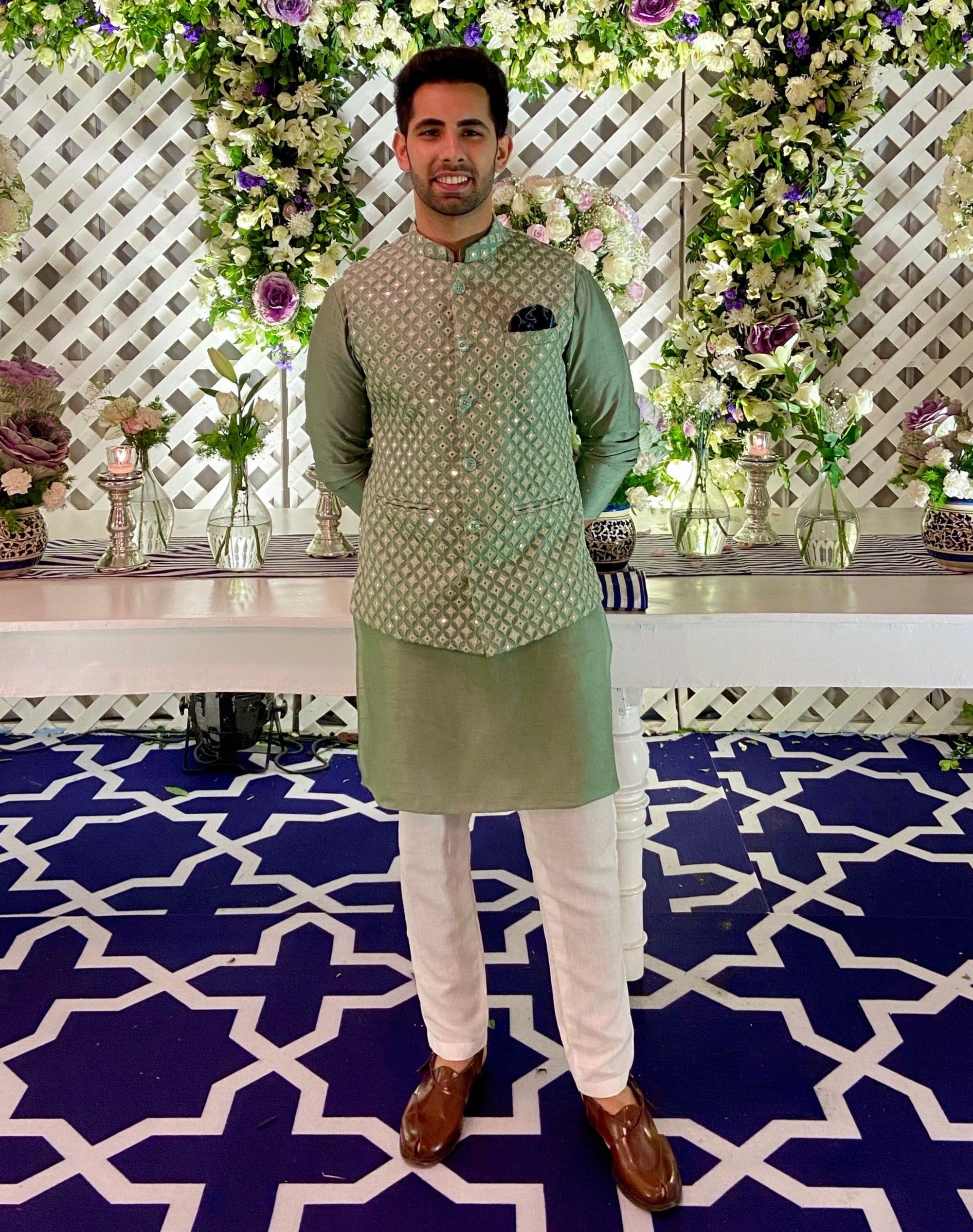 Sharp Mirror Nehru Jacket Set - indian attire for men