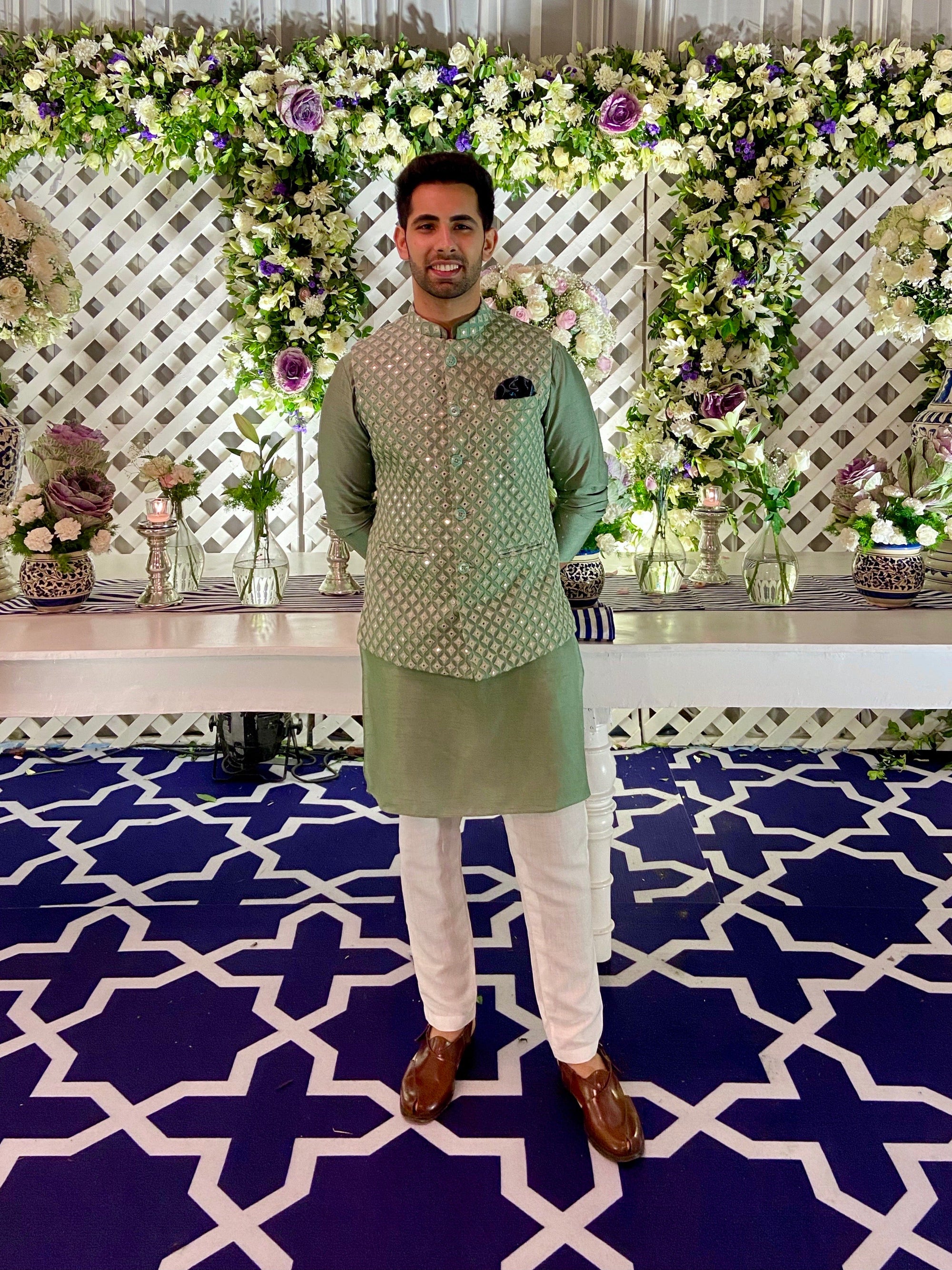 Sharp Mirror Nehru Jacket Set - indian attire for men