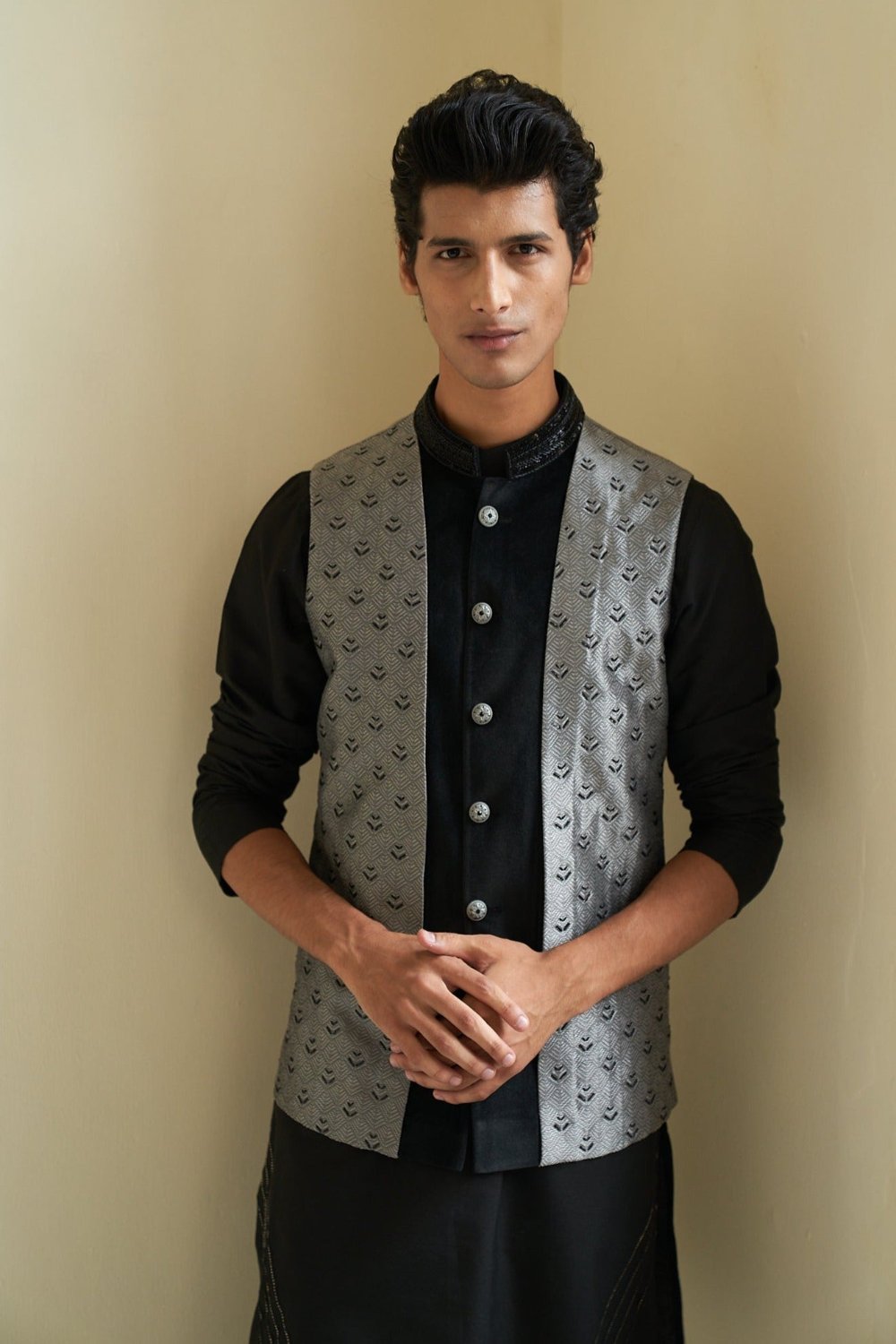 Sheen Black Nehru Jacket Set - indian dress for men