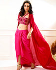 SHIRIN Maroon and Pink Drape Skirt with Cape - indian wear dresses