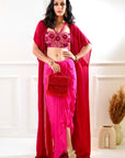 SHIRIN Maroon and Pink Drape Skirt with Cape - indian wear dresses