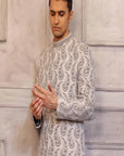 Silver Color Prince Coat With Matching Raw Silk Suit - prince coat