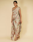 Silver Floral Drape Saree - sari indian clothing