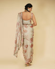 Silver Floral Drape Saree - sari indian clothing
