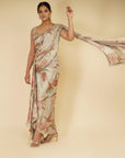 Silver Floral Drape Saree - sari indian clothing