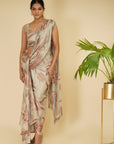 Silver Floral Drape Saree - sari indian clothing