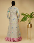 Silver Pink Long Jacket With Skirt - indian dress with jacket