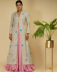 Silver Pink Long Jacket With Skirt - indian dress with jacket