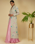 Silver Pink Long Jacket With Skirt - indian dress with jacket