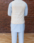 Sky Blue Kurta And Pant Set With Yellow Vest - indian dress for men
