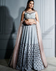 Steel Grey Crystals Lehenga - grey lehenga