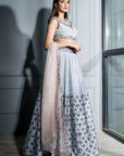 Steel Grey Crystals Lehenga - grey lehenga