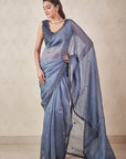 Steel Grey Organza Saree - indian saree