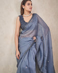Steel Grey Organza Saree - indian saree