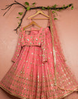 Sugar Coral Gold Lehenga Set - mirror work lehenga