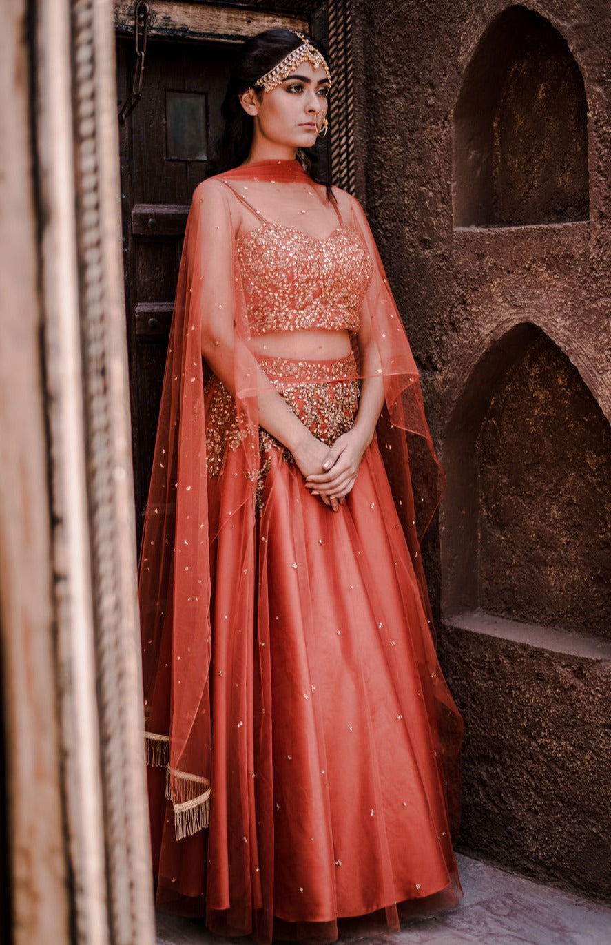 Sunset Corset Lehenga Set - orange lehenga