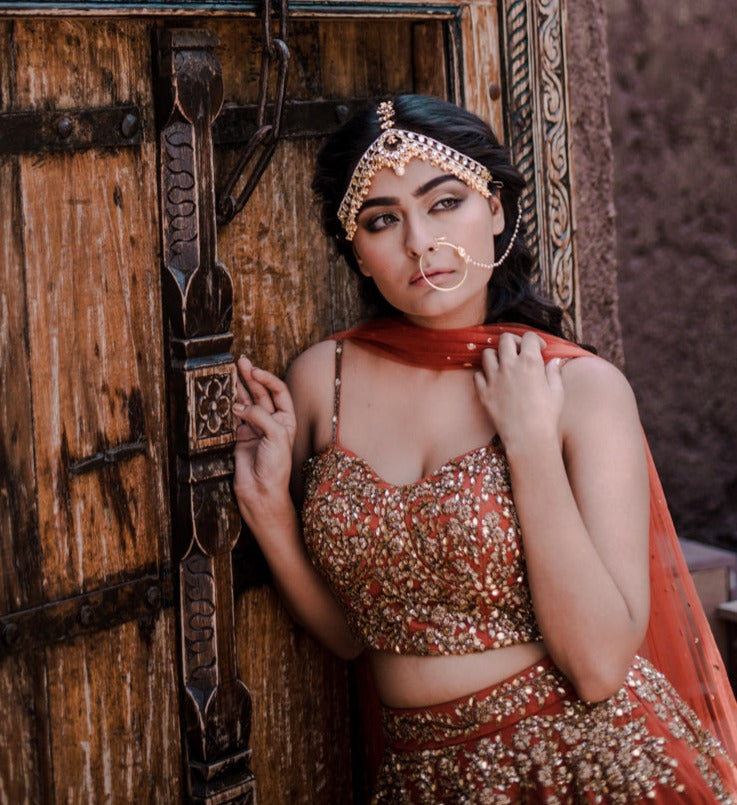 Sunset Corset Lehenga Set - orange lehenga